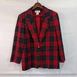 Vintage Cathy Daniels Wool Blend Red Plaid Blazer Size 12